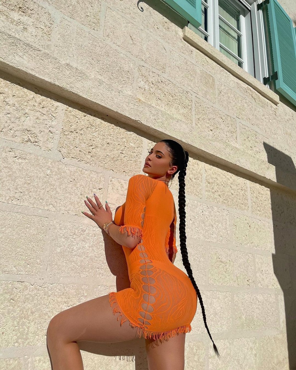 Kylie Jenner Sexy Ass In Orange Dress