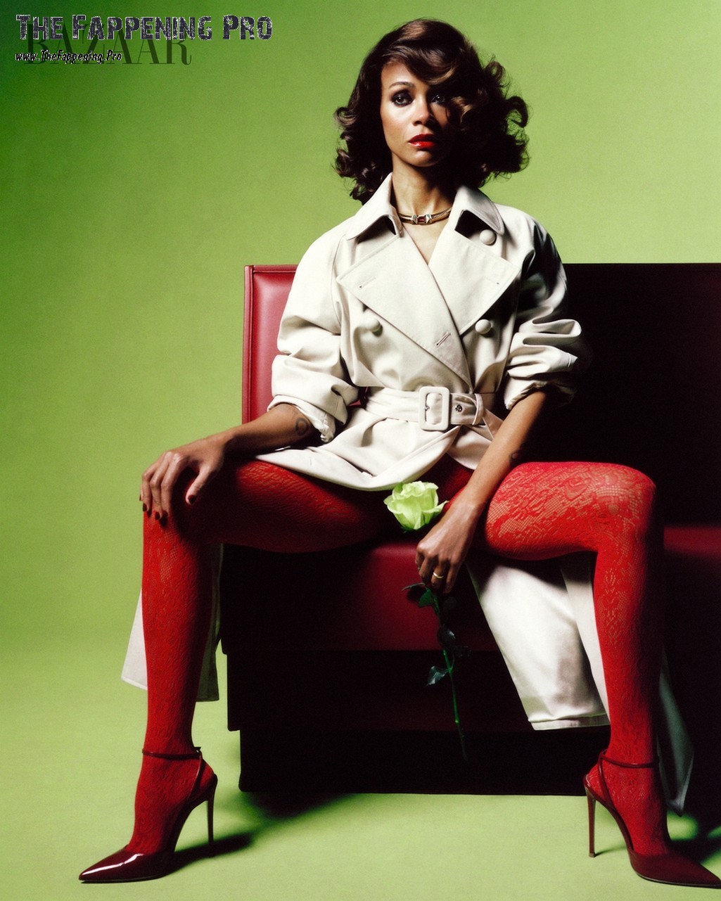 Zoe Saldana Sexy In Red Stockings
