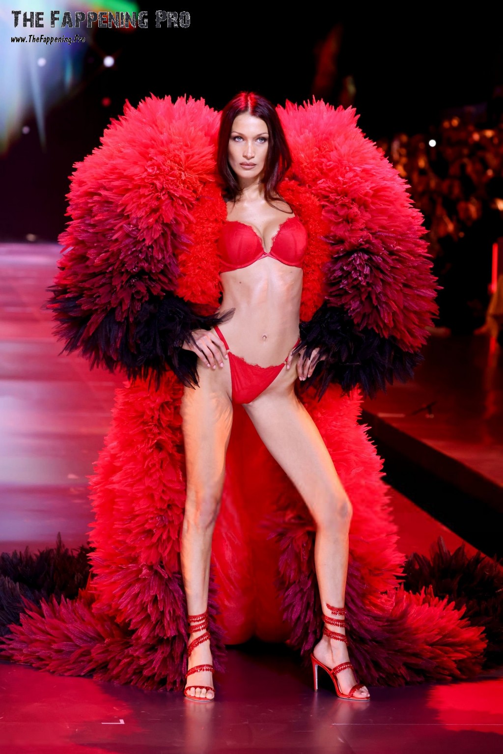 Bella Hadid In Red Lingerie