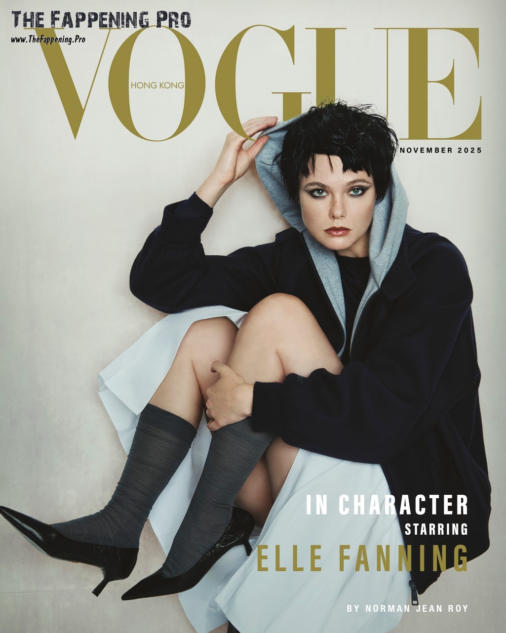 Elle Fanning Sexy Brunette In Vogue Hong Kong 2025 
